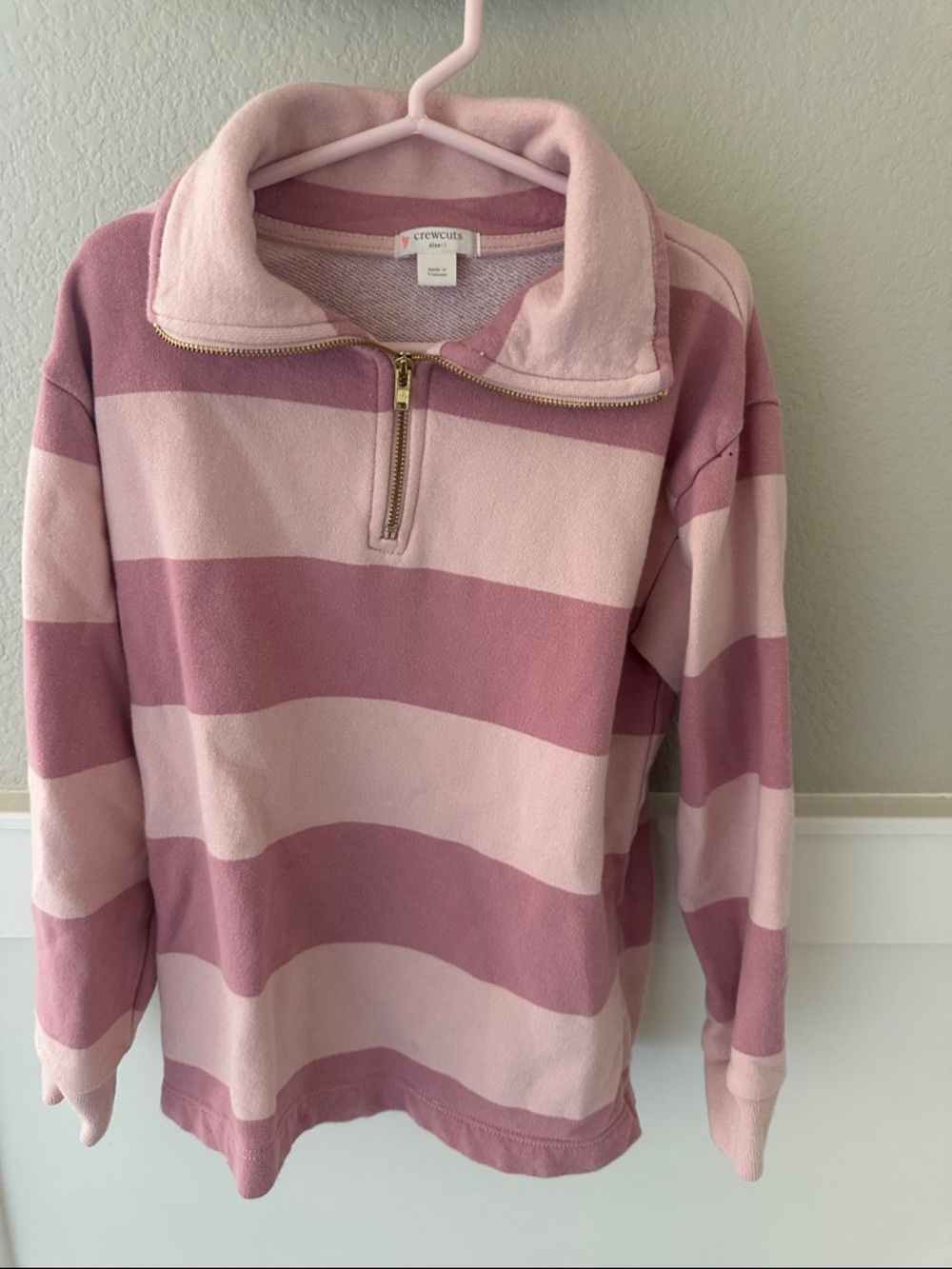 Crewcuts Girls Size Small Pink and Light Pink Stripe Quarter-Zip Pullover J Crew